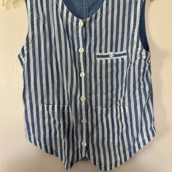 Striped Blue and White Women's Vest Cottage Core White Pearl Buttons 90’s mom - Picture 1 of 5